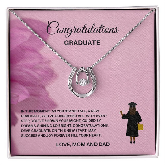 Gift for Graduation from Mom and Dad: A New Beginning, Lucky Horseshoe Pendant Necklace, Dainty White Gold Finish Necklace