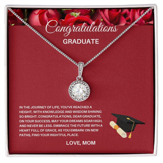 Graduate's Triumph: Appreciation Gift for Mom - White Gold Finish Circle Pendant Necklace, Dainty Jewelry