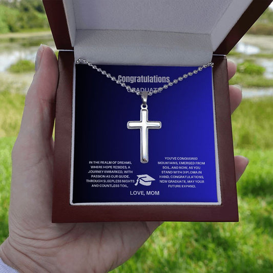 Inspiring Graduation Gift from Mom for the Journey Ahead, Cross Necklace, Religious Minimalist Stainless Steel Necklace Gift