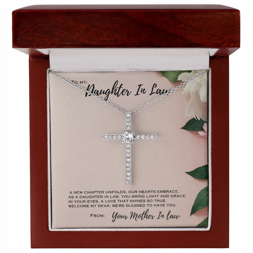 Heartfelt Welcome Gift for Our Beloved Daughter-in-Law - CZ Cross Necklace with CZ Crystal