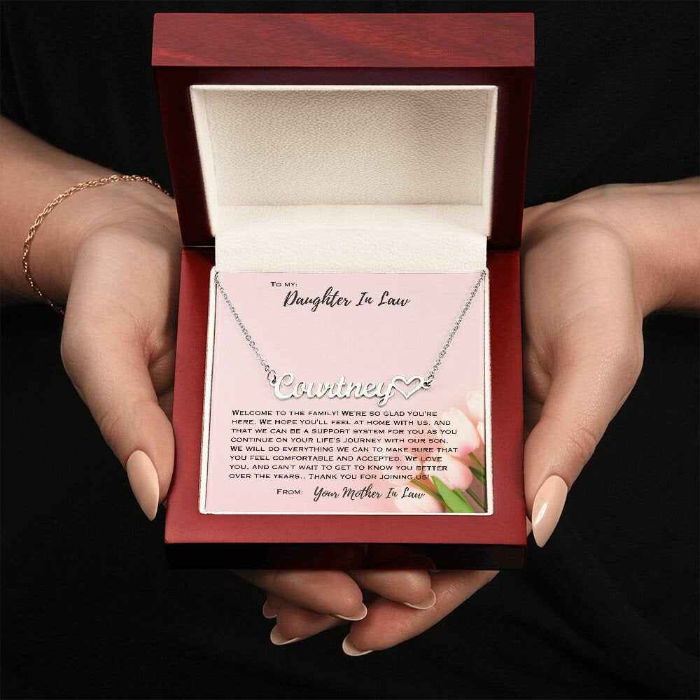 Heartfelt Family Welcome Gift for Our New Daughter-in-Law - Custom Heart Name Necklace