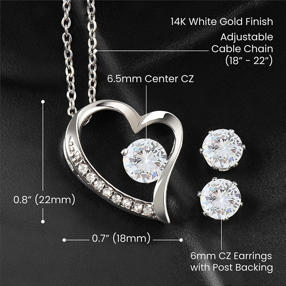 Authentic Appreciation Gift for Amazing Mother-in-Law - Forever Love Necklace and Cubic Zirconia Earring Set