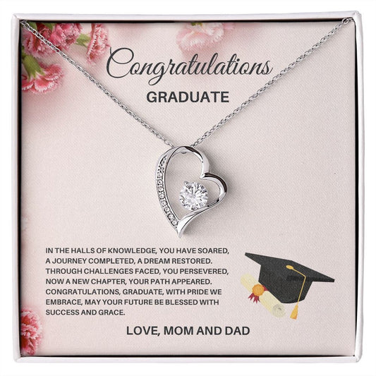Graduation Gift from Mom and Dad Celebrating Academic Triumph, Heart Necklace with Cubic Zirconia, Dainty Heart Pendant Appreciation Gift
