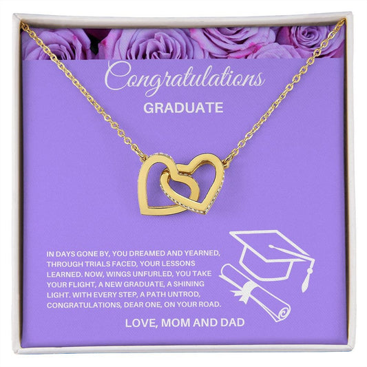 Heartfelt Graduation Congratulations Gift From Mom and Dad, Double Heart Necklace, Interlocking Hearts Pendant, Dainty Pendant