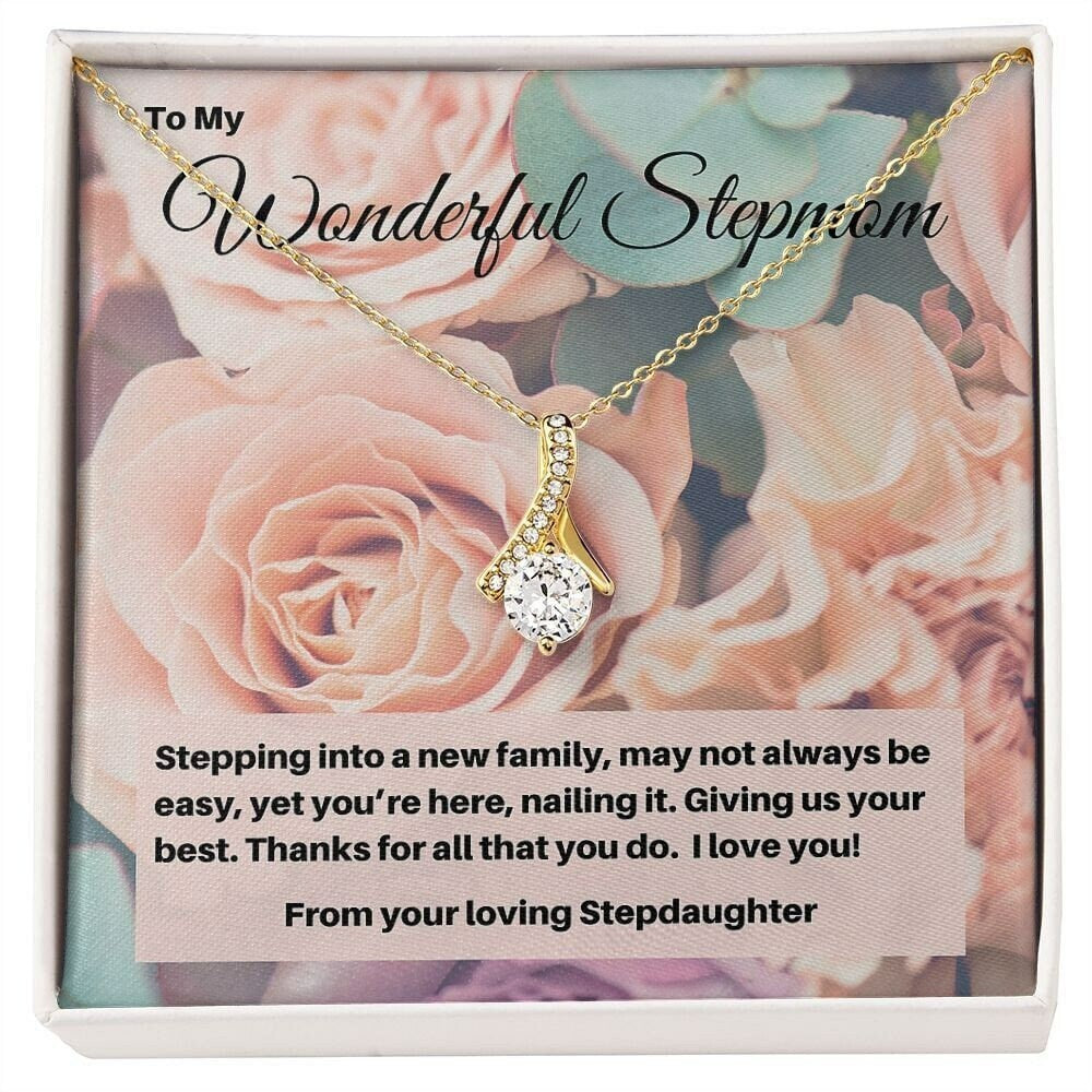 Gift to Stepmom from Stepdaughter: A Heartfelt Token of Gratitude for Your Unwavering Love - Cubic Zirconia Ribbon Pendant Necklace for Mother's Day