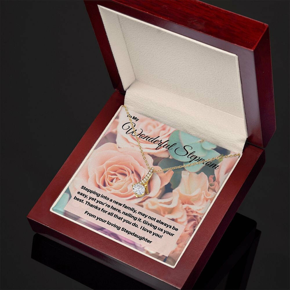 Gift to Stepmom from Stepdaughter: A Heartfelt Token of Gratitude for Your Unwavering Love - Cubic Zirconia Ribbon Pendant Necklace for Mother's Day