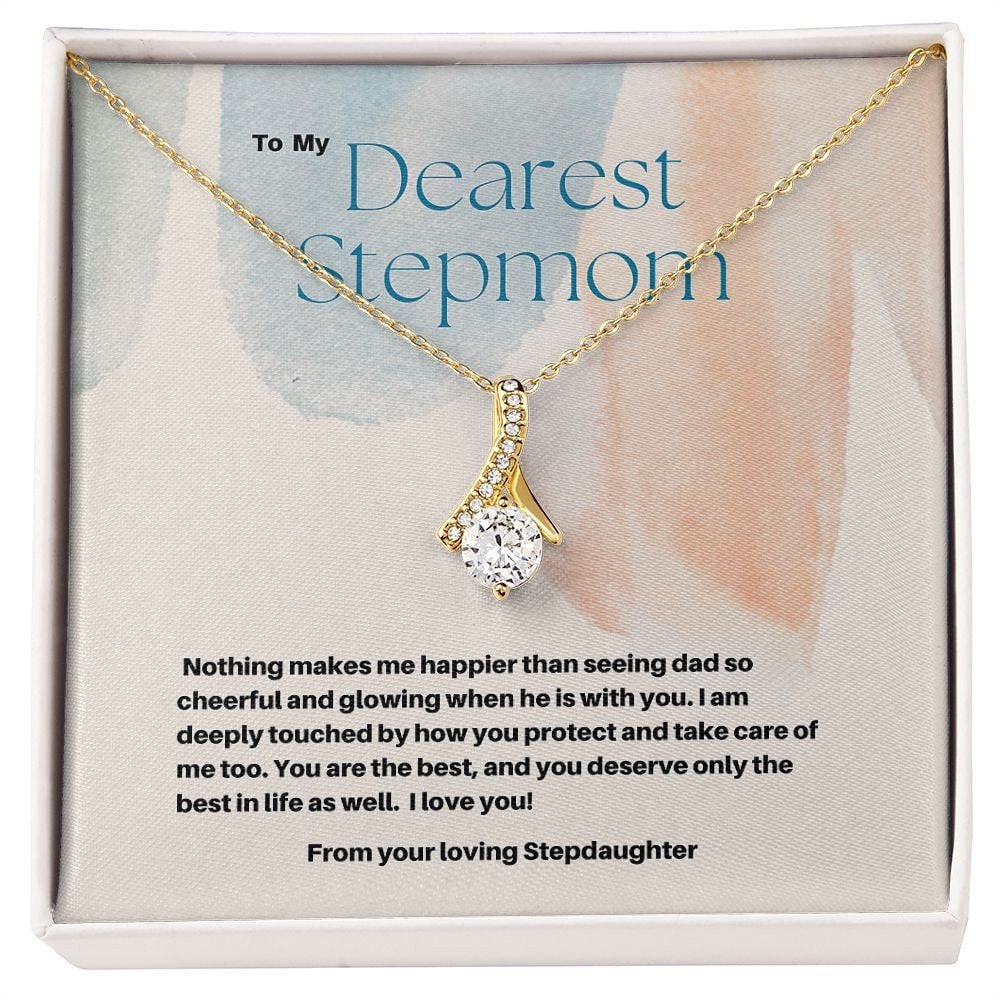 Appreciation and Tribute Gift To Stepmom From Stepdaughter - Ribbon Pendant Necklace for Mother's Day