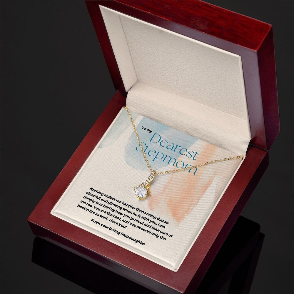 Appreciation and Tribute Gift To Stepmom From Stepdaughter - Ribbon Pendant Necklace for Mother's Day