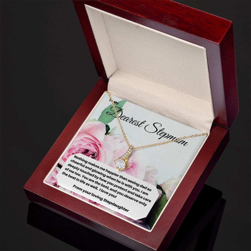 Gift Celebrating the Best Stepmom: A Heartfelt Message from Stepdaughter - Ribbon Pendant Necklace for Mother's Day
