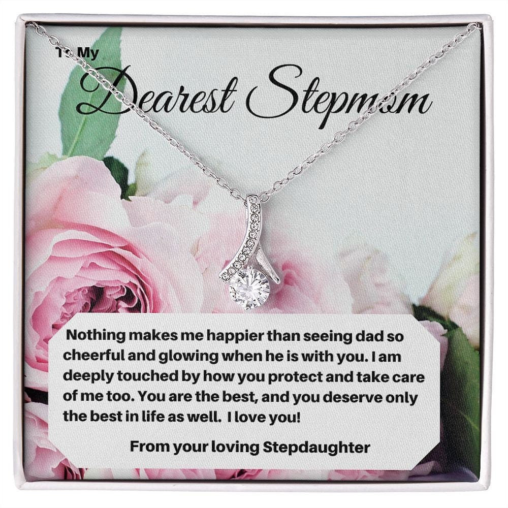 Gift Celebrating the Best Stepmom: A Heartfelt Message from Stepdaughter - Ribbon Pendant Necklace for Mother's Day