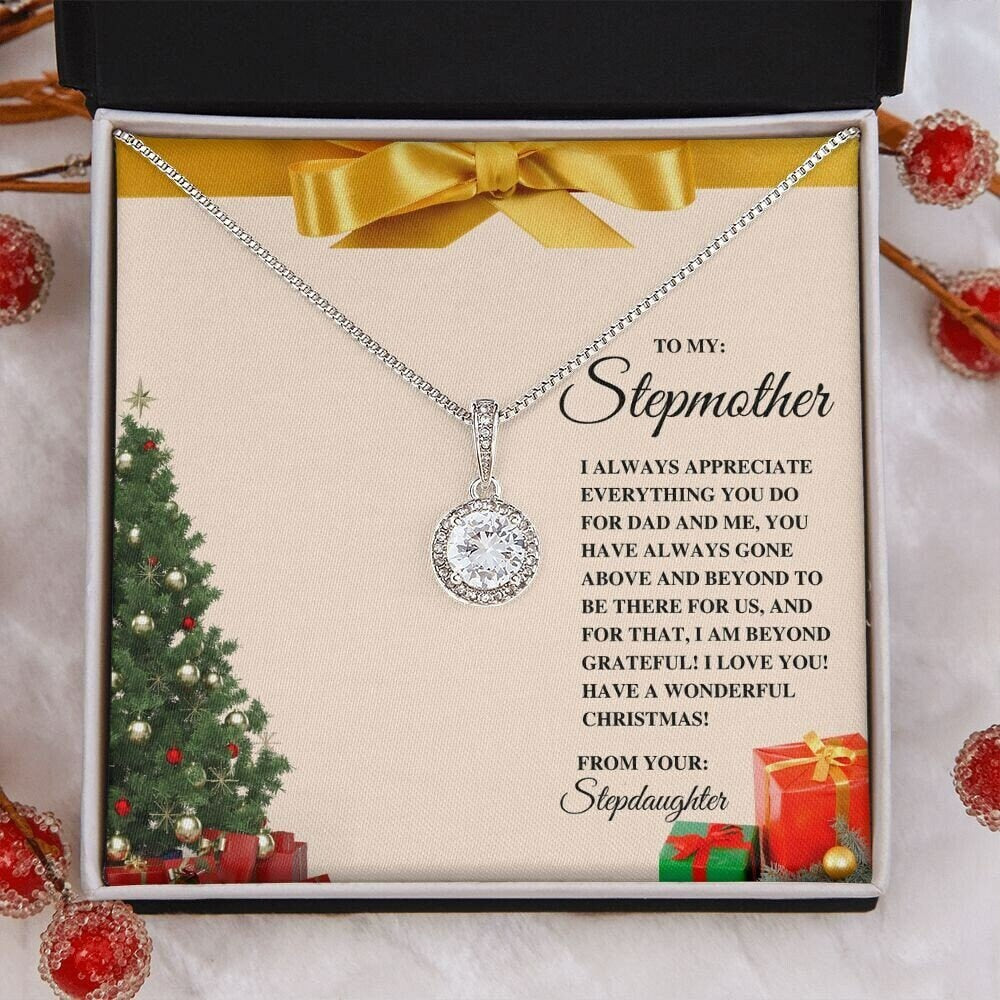 Christmas Cheers Gift to Stepmom from Stepdaughter - White Gold Finish Necklace for Christmas