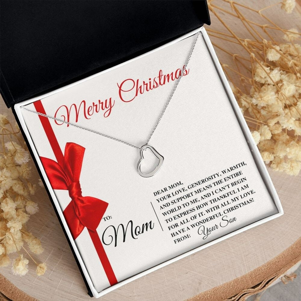 Holiday Gratitude Gift To Mom from Son - Small Heart Necklace for Christmas